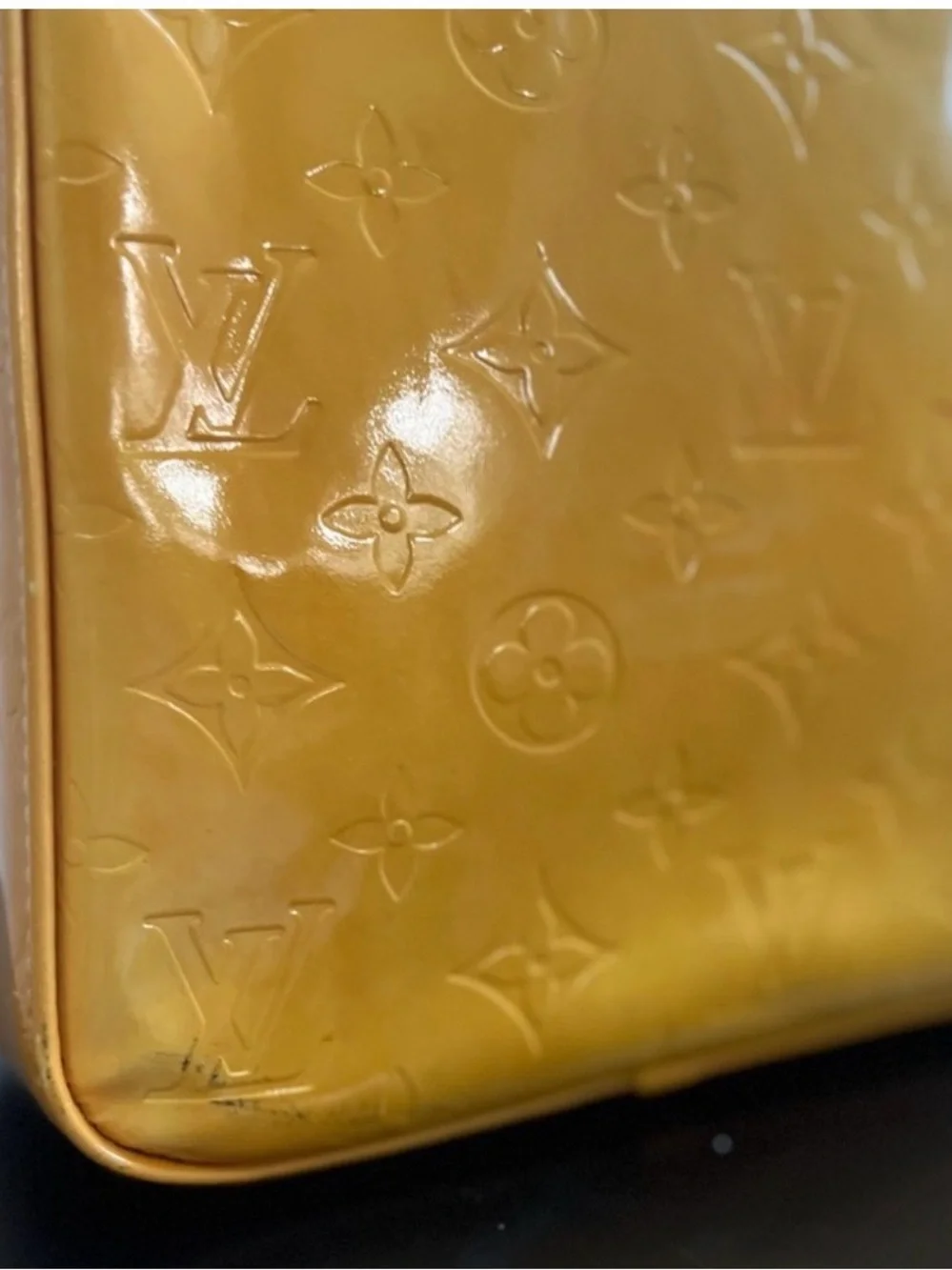 Louis Vuitton Yellow Vernis Embossed Tote with Tan Straps